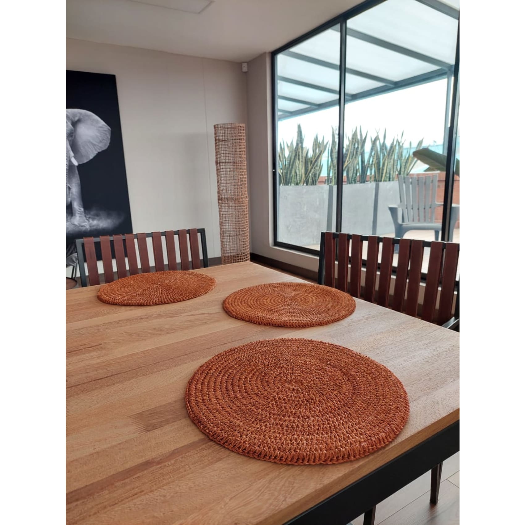 Individual, mesa, cocina, fibra natural, fique, Ocre